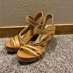 Blowfish Tan Strappy Cork Wedge Sandals